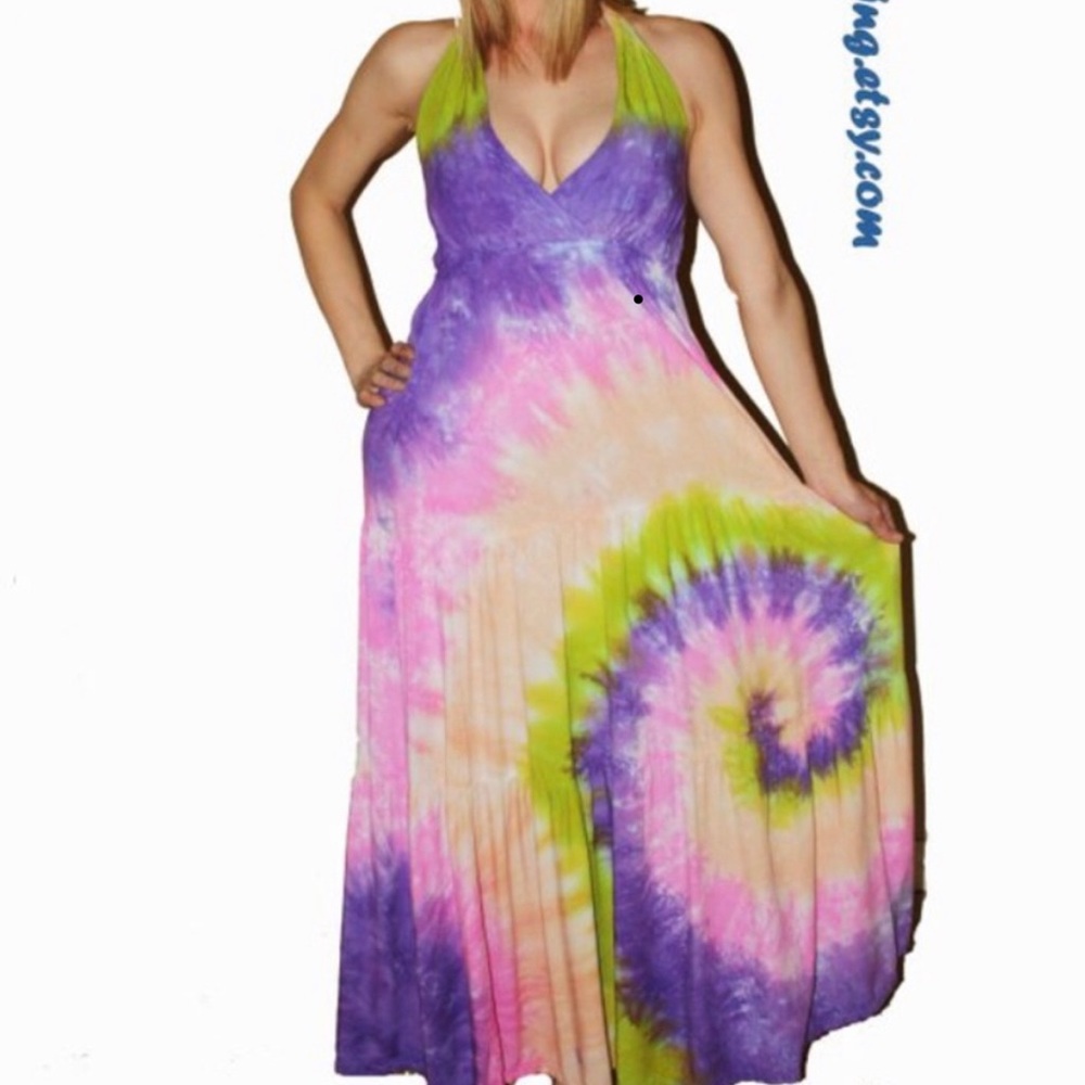 ✌️Hand Made✌️ Bohemian Tie Dye Halter Maxi Dress